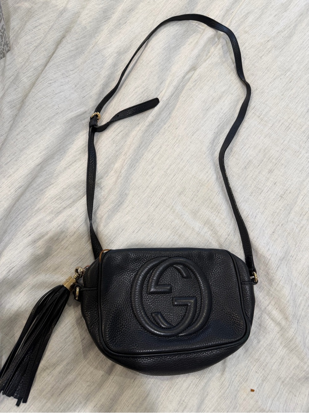 Gucci Black Pebbled Leather Crossbody with Tassel